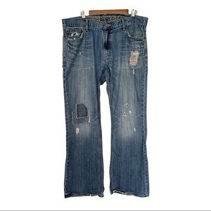 American Eagle Low Rise Boot Jeans Heavy Distressing Patches Men’s 38x32
